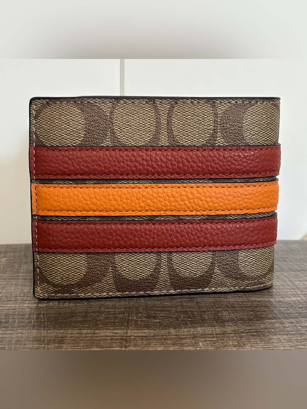 Coach Signature Canvas Bifold Wallet with Red and Orange Stripes - Picture 2 of 11
